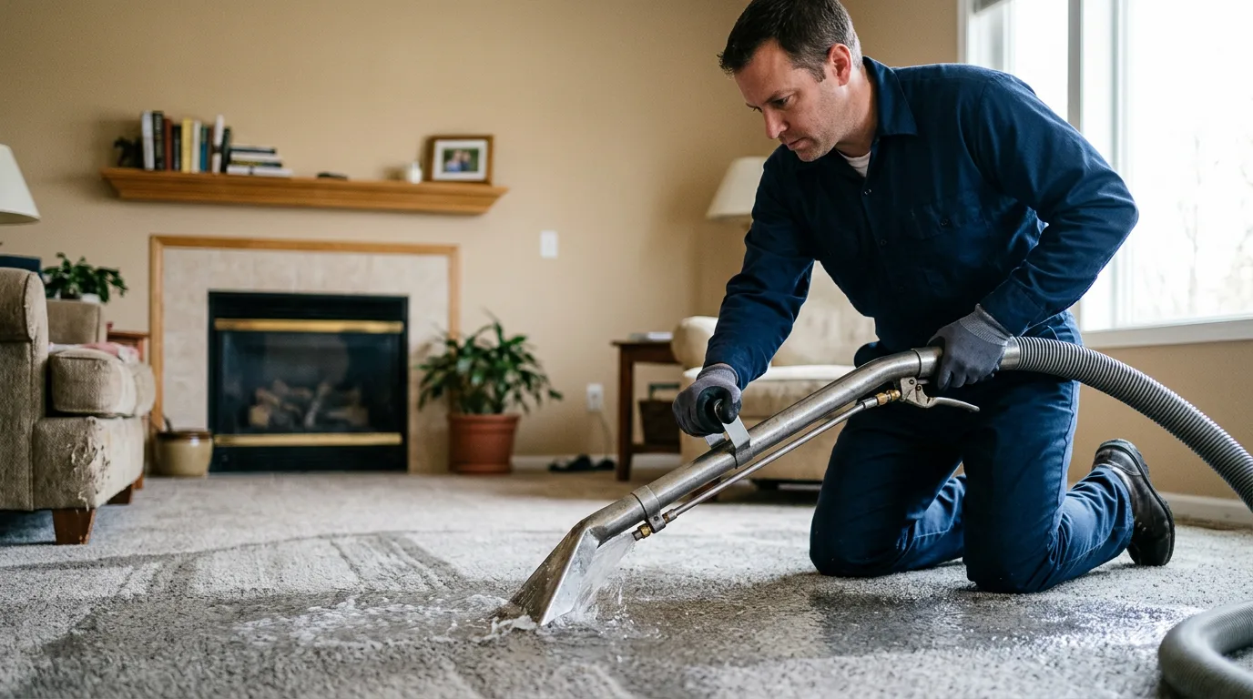 Water damage restoration technician working near River Falls, WI